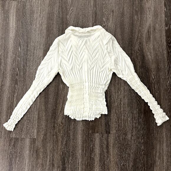 Babette Vintage Ivory Micropleat Button Front Top XS Long Sleeve Sculpted Blouse - Picture 5 of 16